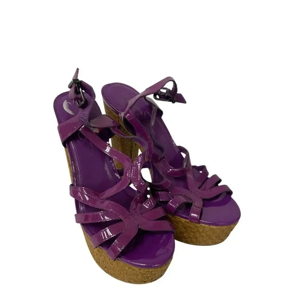 Jessica Simpson Womens Cizal Platform Sandals Sz 8 Ultra Violet Patent Cork Heel
